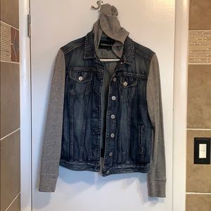 Women’s Express Gray Hooded Jean Jacket - L